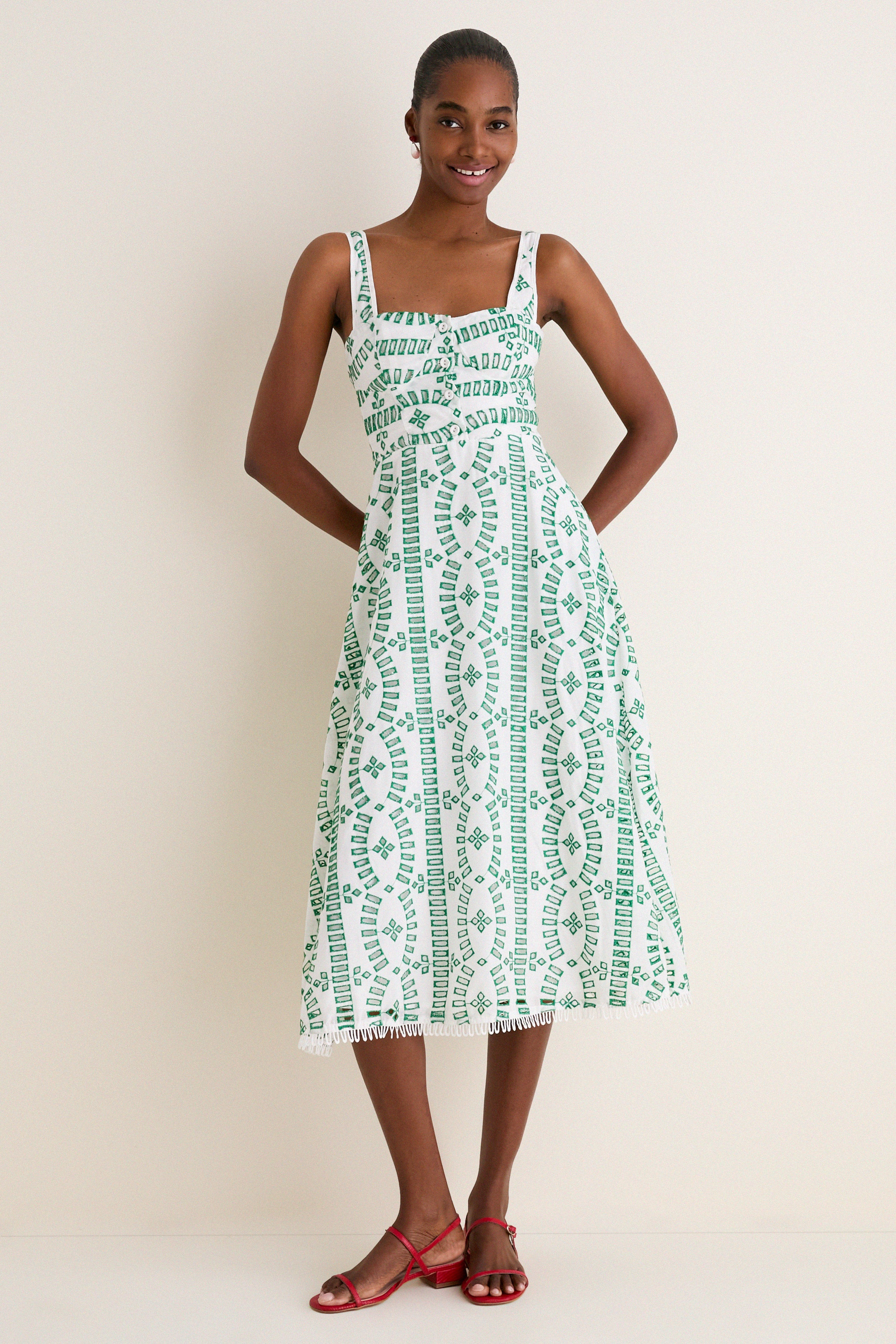 Green Multi Embroidered Detail Midi Dress | Tuckernuck (US)