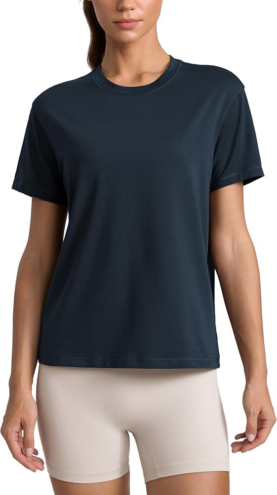 CRZ YOGA Cotton-Blend Crewneck Tops for Women - Workout Gym Athletic Casual Short Sleeve Shirts Q... | Amazon (US)