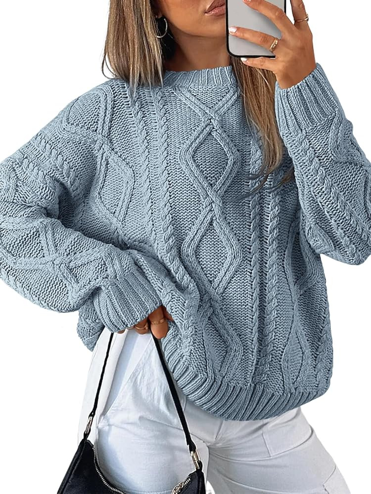 Trendy Queen Women's Oversized Cable Knit Crewneck Sweaters | Amazon (US)