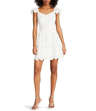 Sierra Embroidered Floral V-Neck Short Flutter Sleeve Scalloped Dress | Dillard's