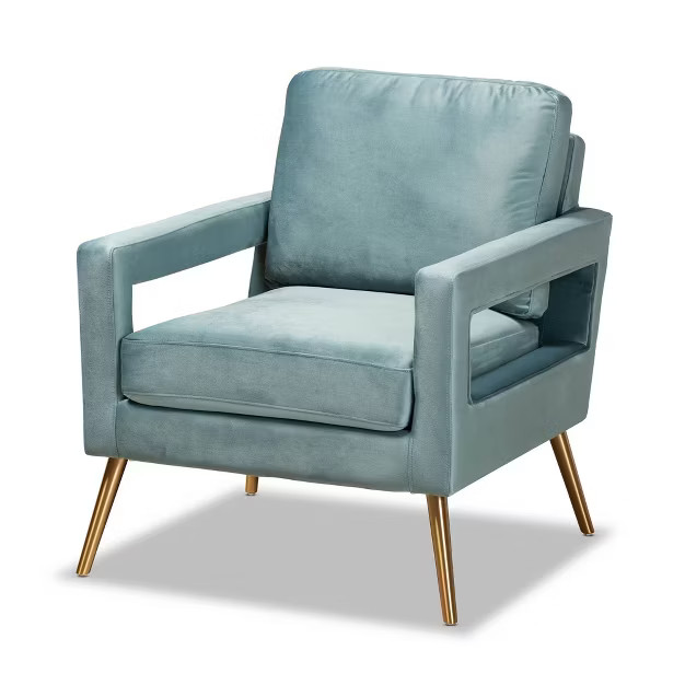 Leland Velvet Armchair Blue/Gold - Baxton Studio | Target