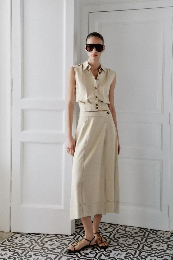 LINEN BLEND SLEEVELESS TOP | Zara UK