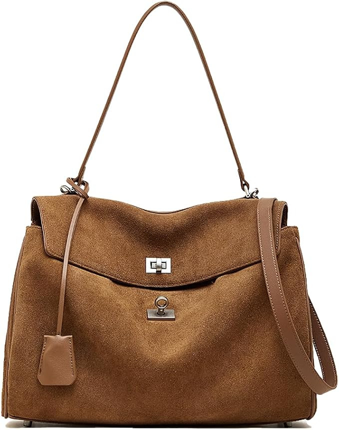 Suede Tote Bag for Women, Soft Cowhide Leather Shoulder Bag | Large Capacity Ladies Handbags, Top... | Amazon (US)