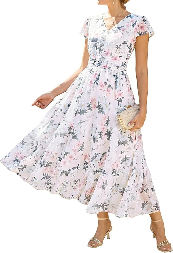 GRACE KARIN 2026 Women Summer Dress,Maxi Short Sleeve Floral Dresses,Semi Formal Flowy Wedding Gu... | Amazon (US)