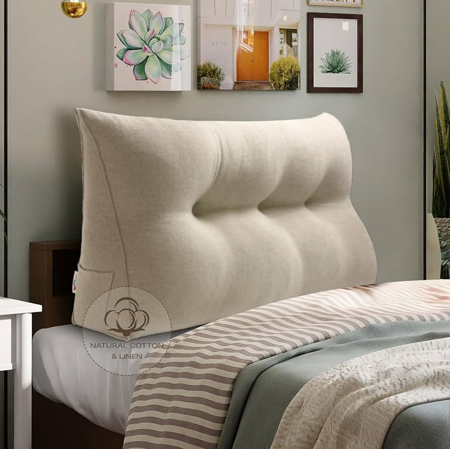 WOWMAX Wedge Pillow Headboard Dorm Headboard Twin XL Bed Bolster Pillow for Bed with Removable Cover, 80% Cotton & 20% Linen Blend, Natural Color | Amazon (US)