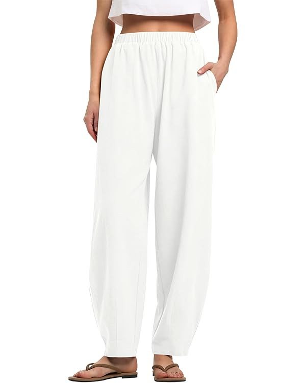 LOMON Linen Barrel Pants Women Wide Leg Palazzo Summer Baggy Harem Pants Boho Casual Trousers wit... | Amazon (US)