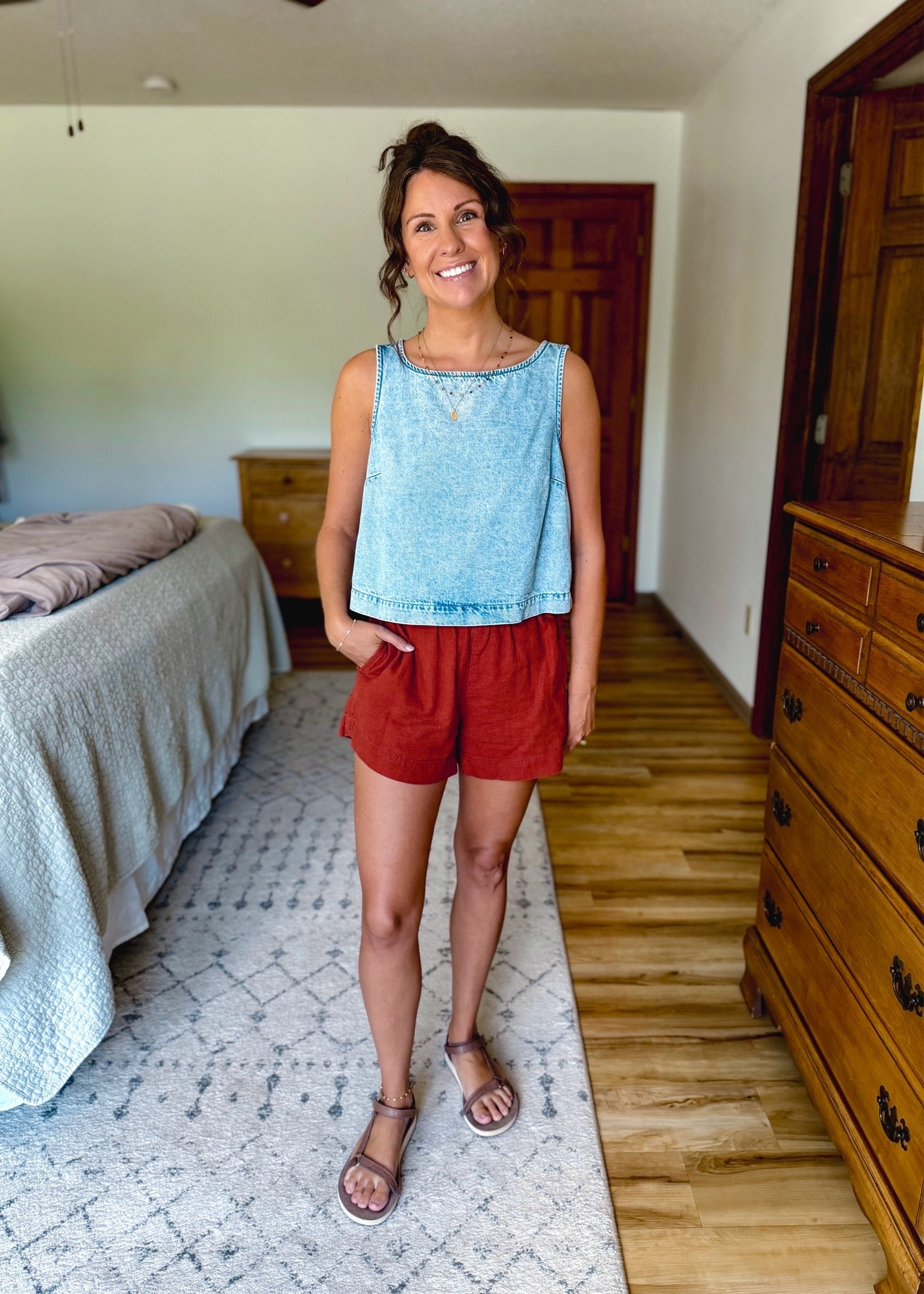 small petite in my tank (mine is from last year—linked this year’s versions and some similar ones) and xxs in my linen shorts (8 size down bc they stretch with wear). My croc sandals are size 6.

#LTKPetite #LTKstorytime #LTKgrwm