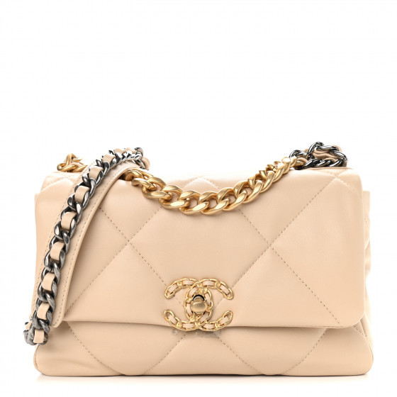 CHANEL Lambskin Quilted Medium Chanel 19 Flap Beige | FASHIONPHILE | Fashionphile