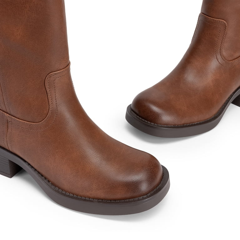 BURUDANI Womens Knee High Boots Comfortable Platform Chunky Block Heel Banana Campus Boots Square... | Walmart (US)