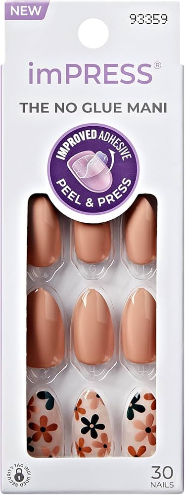 KISS imPRESS No Glue Mani Press-On Nails, Design, 'As It Was', Neutral/green, Medium Size, Almond... | Amazon (US)