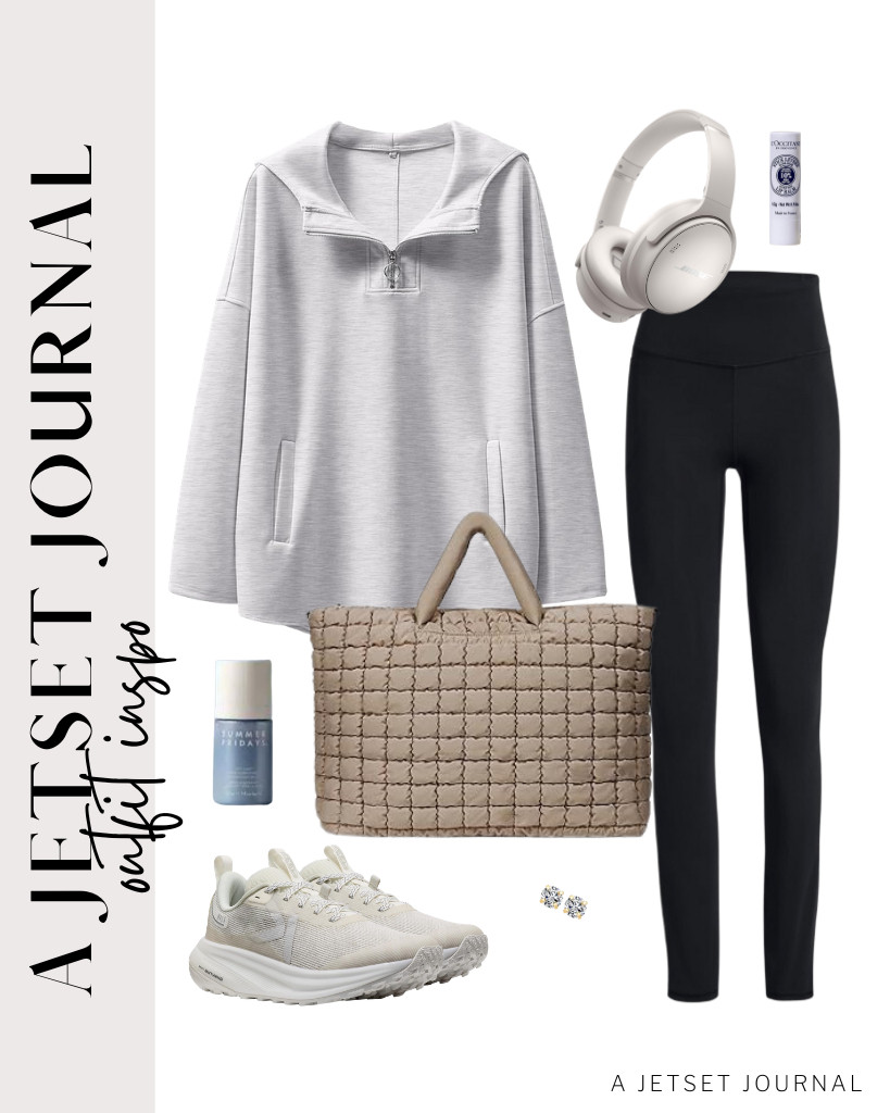 For a stylish athleisure look, try this light gray hoodie with buttery-soft leggings and comfy KEEN sneakers. Don't forget to add your favorite headphones, a quilted bag, and adorable stud earrings to complete the look! 

 #LTKSeasonal #LTKSaleAlert #LTKTravel