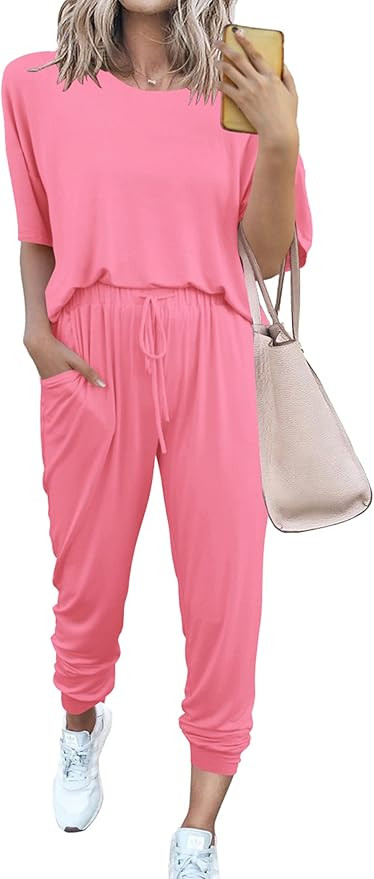 PRETTYGARDEN Women's Two Piece Lounge Sets 2026 Spring Summer Jogger Pants Vacation Outfits Trave... | Amazon (US)