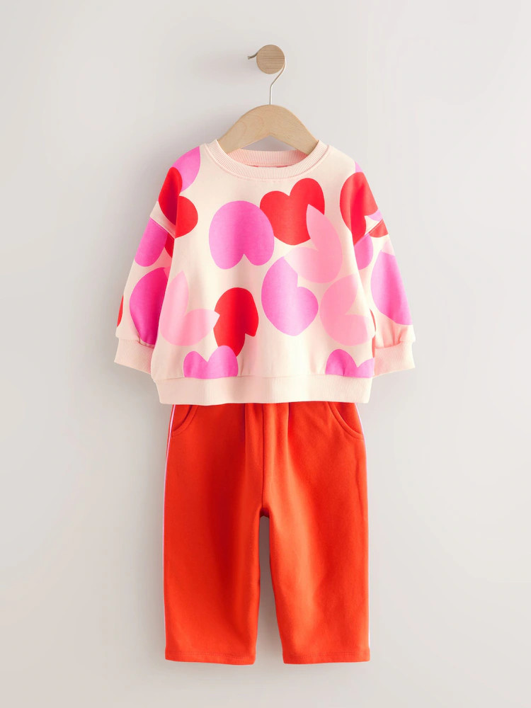 Pink/Red Heart Sweatshirt and Barrel Leg Joggers Set (3mths-7yrs) | Next US