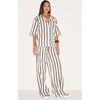 Tall Beige Linen Look Striped Wide Leg Pants | PrettyLittleThing US