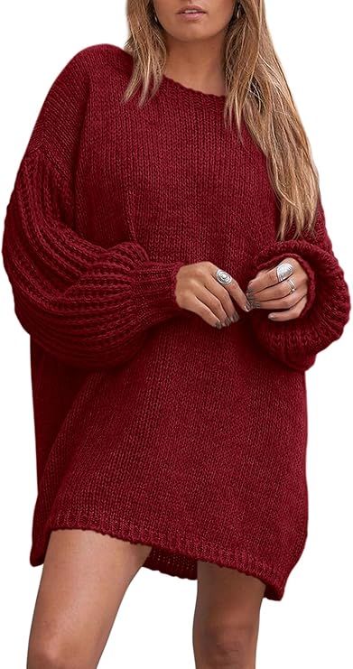 PRETTYGARDEN Women's 2024 Fall Pullover Sweaters Long Lantern Sleeve Crewneck Chunky Knit Slouchy... | Amazon (US)