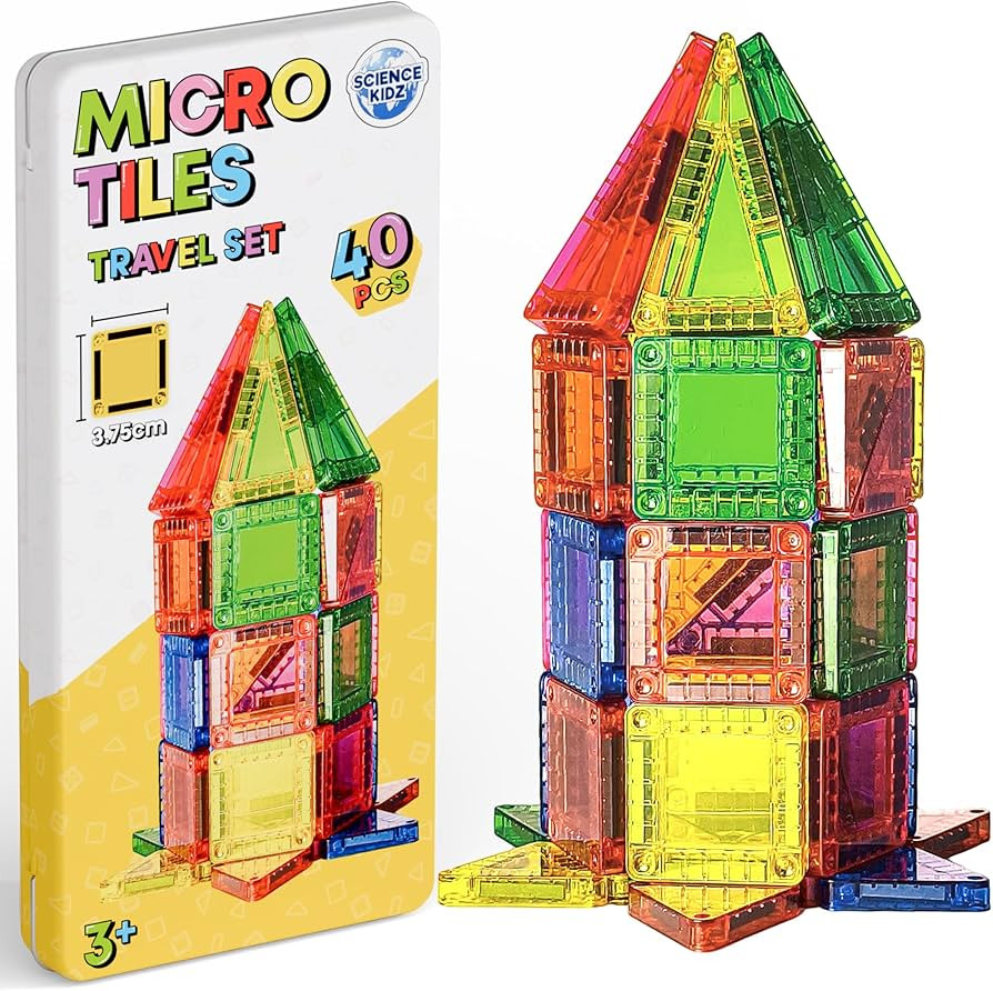 Science Kidz 40-Piece Mini Magnetic Tiles Travel Set - 40 Magnet Building Tiles & Storage Tin - M... | Amazon (UK)