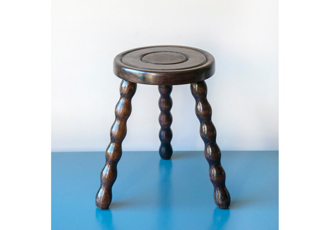 Lacquered Wooden Stool With Turned Legs, Antique Round Bobbin Side Table, Small Rustic Plant Stan... | Etsy (US)