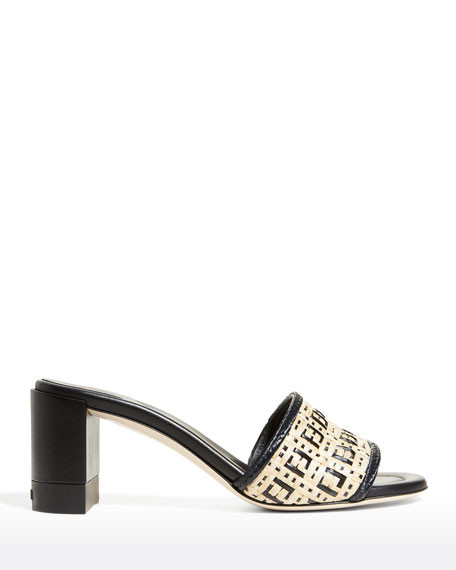 Fendi FF Woven Heel Slide Sandals | Neiman Marcus