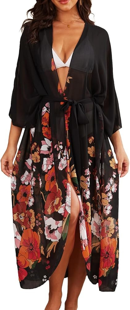 Jayscreate Women's Chiffon Kimono Cardigans Lightweight Batwing Summer Casual Long Boho Sheer Car... | Amazon (US)