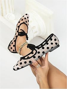 BEAUDRM Women's Polka Dots Mesh Ballet Flats Bowknot Pointed Toe Ballerina Flats Closed Toe Comfo... | Amazon (US)
