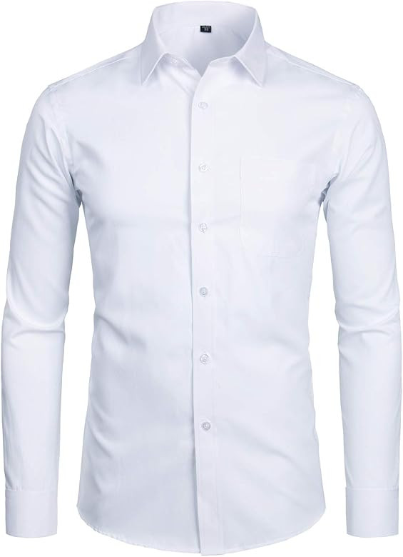 ZEROYAA Men's Long Sleeve Dress Shirt Solid Slim Fit Casual Business Formal Button Up Shirts with Po | Amazon (US)