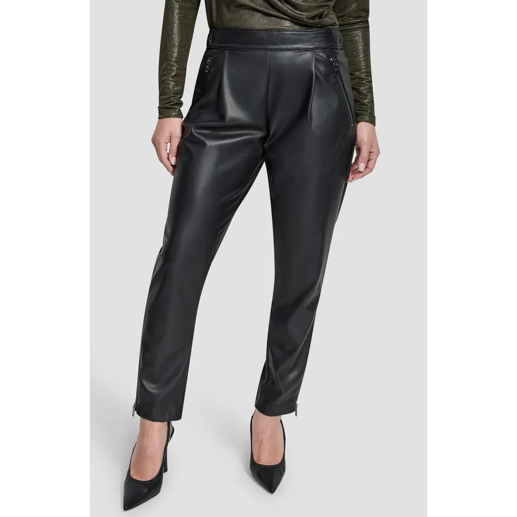 DKNY Faux Leather Tapered Zip Hem Pants in Black at Nordstrom, Size Medium | Nordstrom