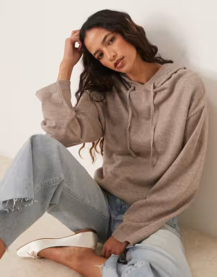 Gina Tricot knitted rib hoodie in brown | ASOS (Global)