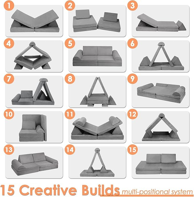 Play Couch Sofa for Kids Large Size, Modular Kids Play Couch, Kids Couch Building Fort for Playro... | Amazon (US)