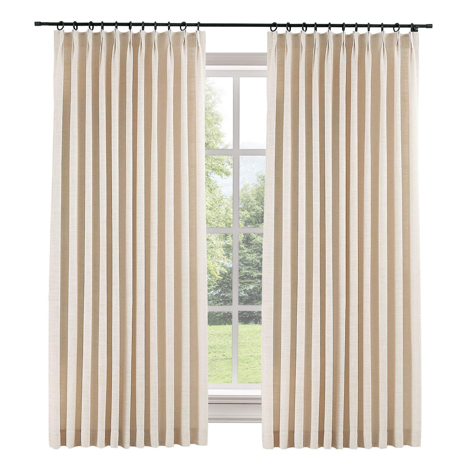 TWOPAGES 100 W x 102 L inch Pinch Pleat Darkening Drape Faux Linen Curtain with Blackout Lining D... | Amazon (US)