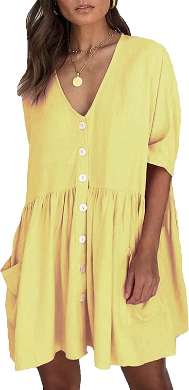 Wander Agio Beach Swimsuit for Women Sleeve Coverups Bikini Cover Up Shirt Button Pocket Down Ski... | Amazon (US)