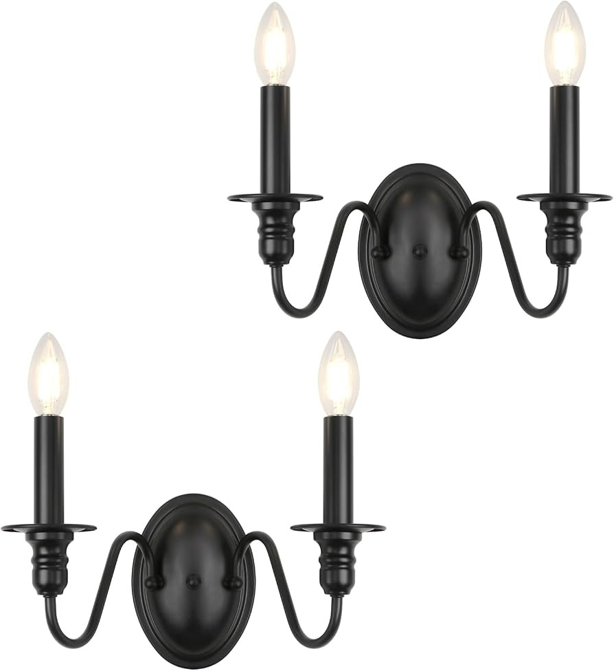 Farmhouse Wall Sconce 2 Pack, Black Wall Sconces Set of Two, Industrial Candle Sconces Wall Light... | Amazon (US)