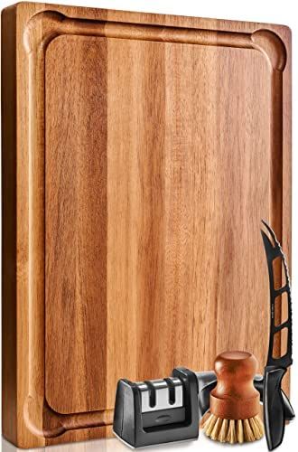 Home Hero X Large Wood Cutting Board 1.5" Thick, Reversible Acacia Wood Charcuterie Board with Ha... | Amazon (US)