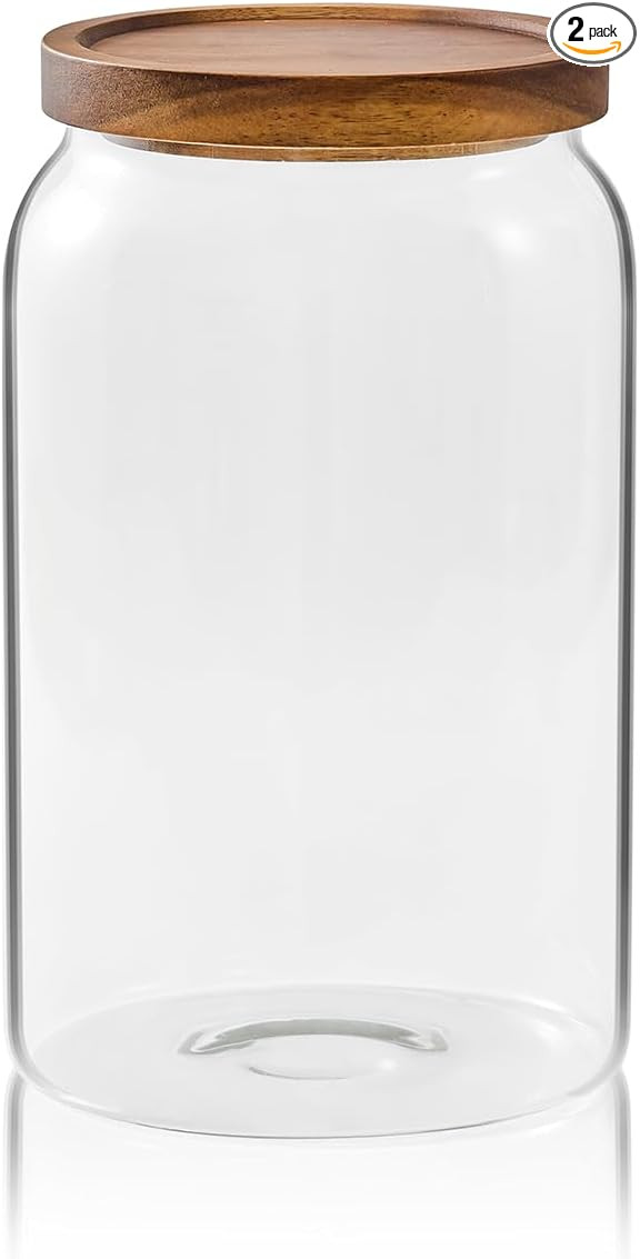 Sweejar Large Glass Candy Jars with Wooden Lids, 1 Gallon Glass Jar with Lid, Sugar/Flour Storage... | Amazon (US)