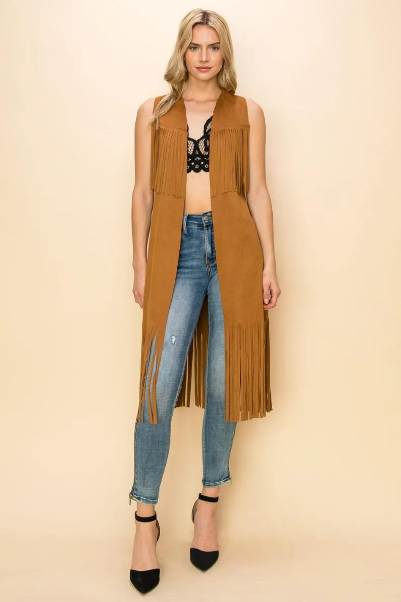 VOCAL Faux Suede Fringe duster Vest Jacket  - Western Rodeo Queen (SM-3X) cowgirl 3-colors | Etsy (Global)