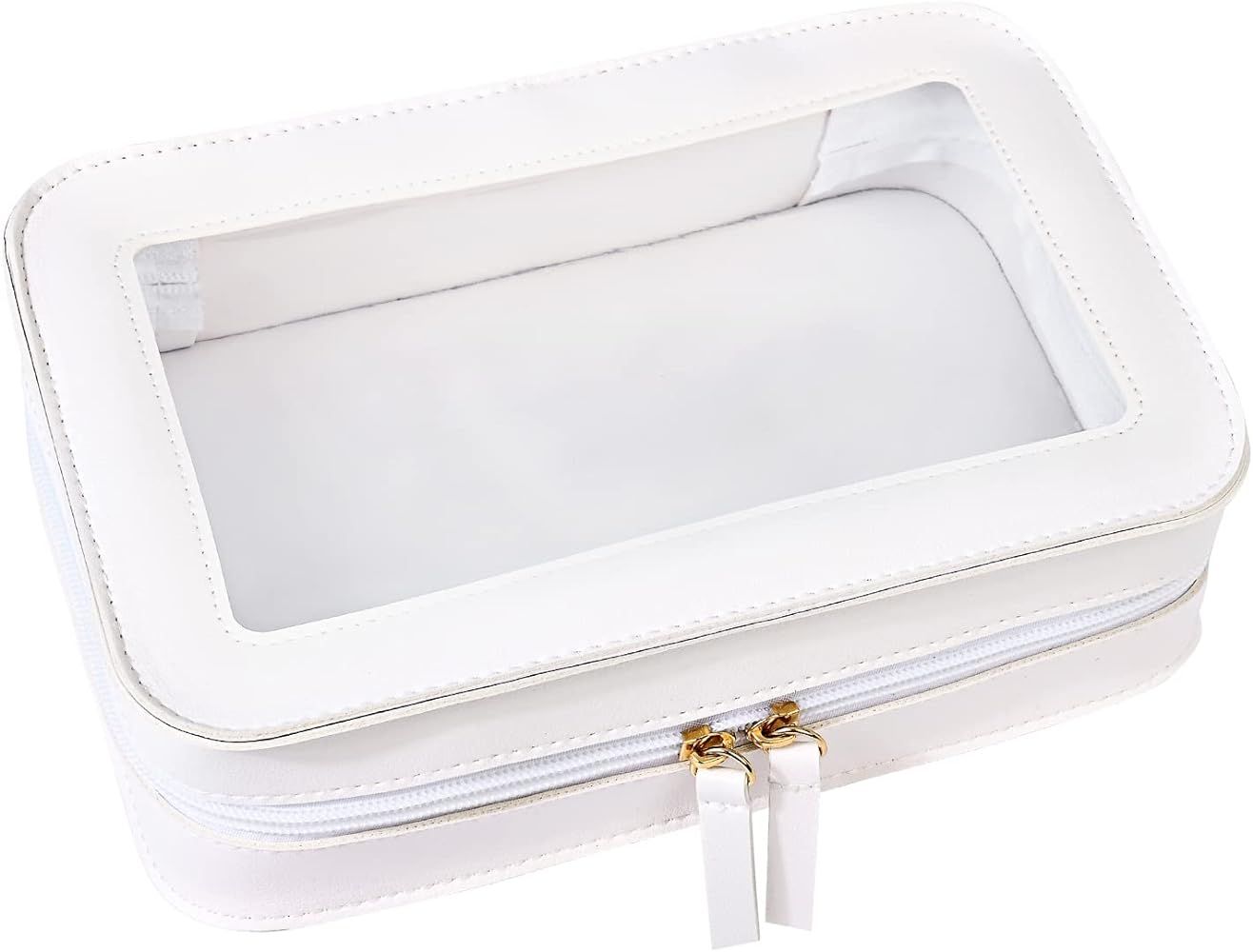 Clear Makeup Bag Organizer White Cosmetic Bag Portable Travel Toiletry Makeup Case Women Makeup B... | Amazon (US)