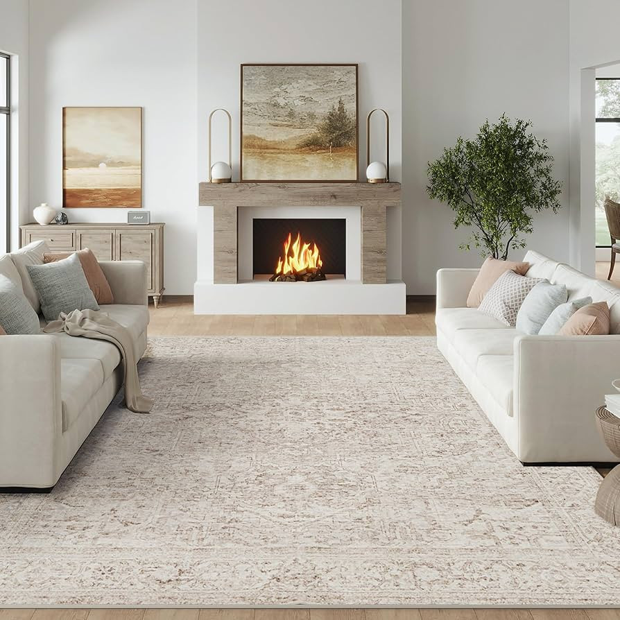 Fmfunctex 8x10 Washable Area Rug Beige Vintage Neutral Distressed Oriental Large Non Slip Carpet ... | Amazon (US)