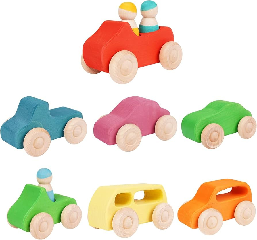 Agirlgle Montessori Wooden Car Toys - 7 Rainbow Wooden Vehicle Set Toy for Toddlers and Babies 3 ... | Amazon (US)