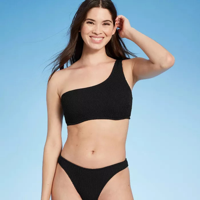 Women's Lightly Lined Pucker Textured One Shoulder Bikini Top - Shade & Shore™ | Target