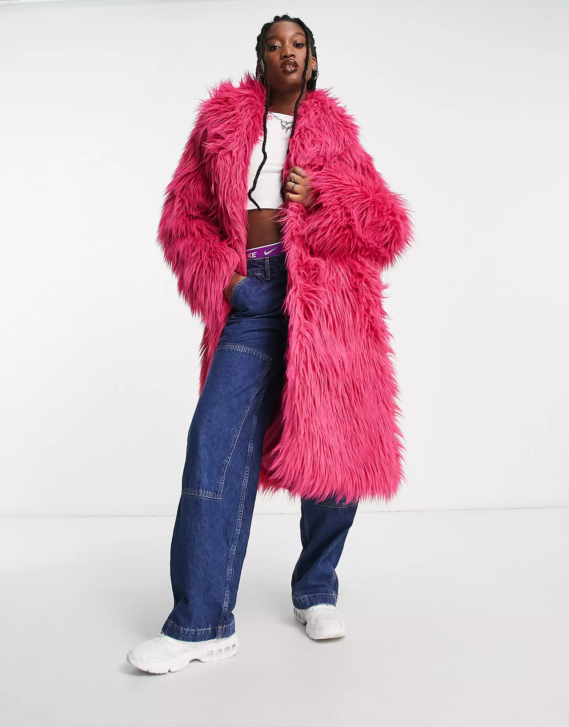 Weekday Mia faux fur coat in bright pink | ASOS (Global)