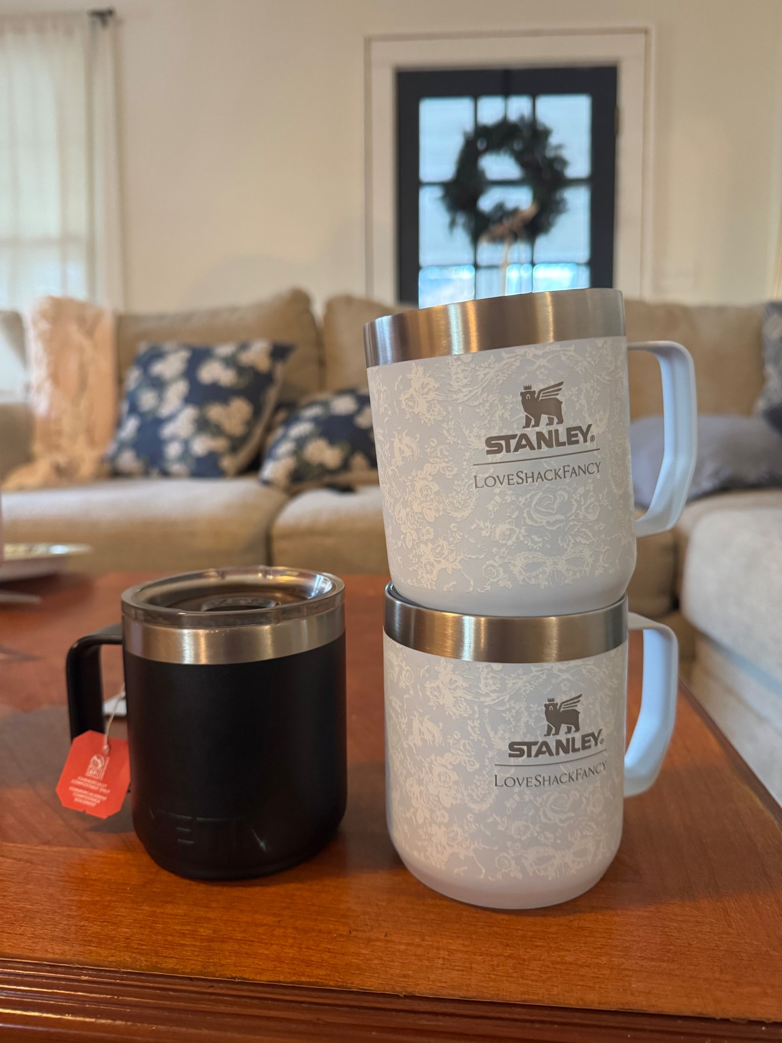 New travel coffee mug. I’ve used this yeti one for a loooong time and it’s seen better days. So excited for these from Stanley and love shack fancy 