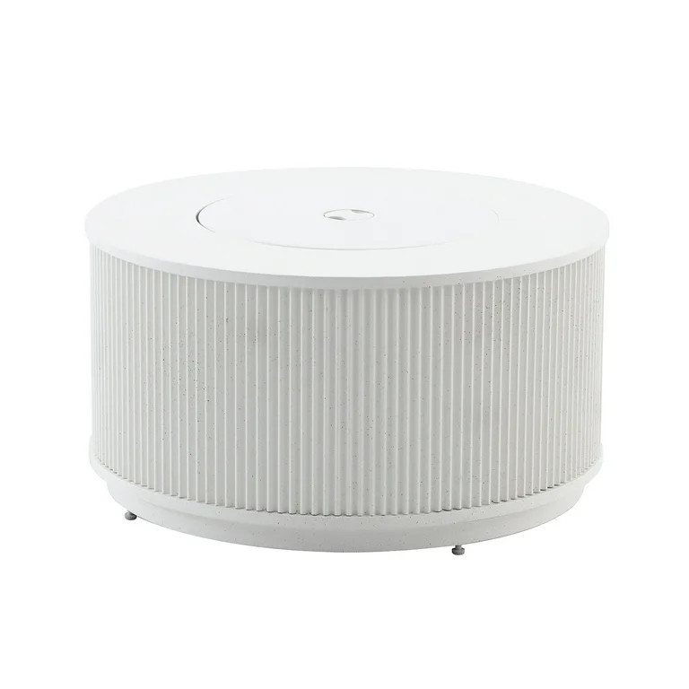 My Texas House 33" Round Fluted Faux Stone Finish Gas Fire Pit with Separate Tank Cover, White | Walmart (US)