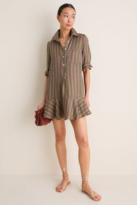 Olive and Raspberry Stripe Linen Callahan Dress | Tuckernuck (US)