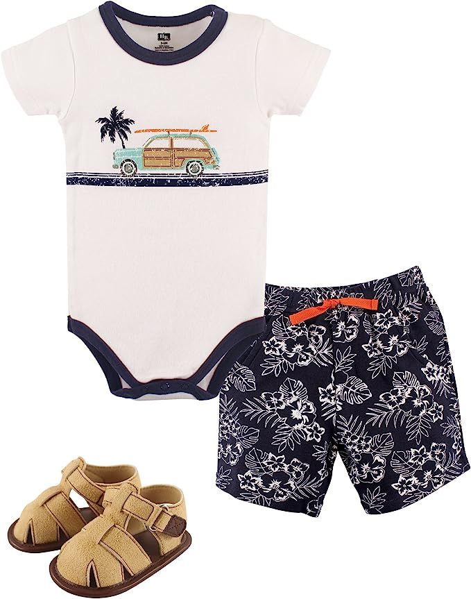 Hudson Baby Unisex Baby Cotton Bodysuit, Shorts and Shoe Set | Amazon (US)