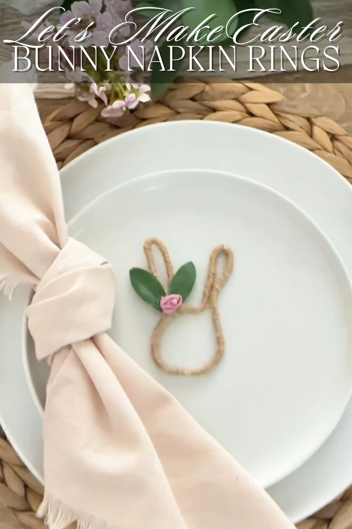 How cute are these DIY Easter Bunny napkins rings? You can also use them as Easter basket tags or just place them on your guests' plates for a super festive Easter Tablescape. I saw a very similar design on Pottery Barn for $34 for 4
These are so easy to make! You just need twine, wire and hot glue. I also made the dusty pink rosette using some ribbon and faux leaves. Linking everything 🐰

🏷️ Easter decor // Easter table // Easter tablescape // plate charger // napkins // faux flowers // dining room 

#LTKHome #LTKSeasonal #LTKWatchNow