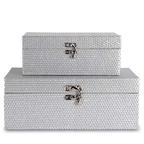 MODE HOME Silvery Glitter Wooden Jewelry Storage Boxes Decorative Treasure Boxes Set of 2 | Amazon (US)