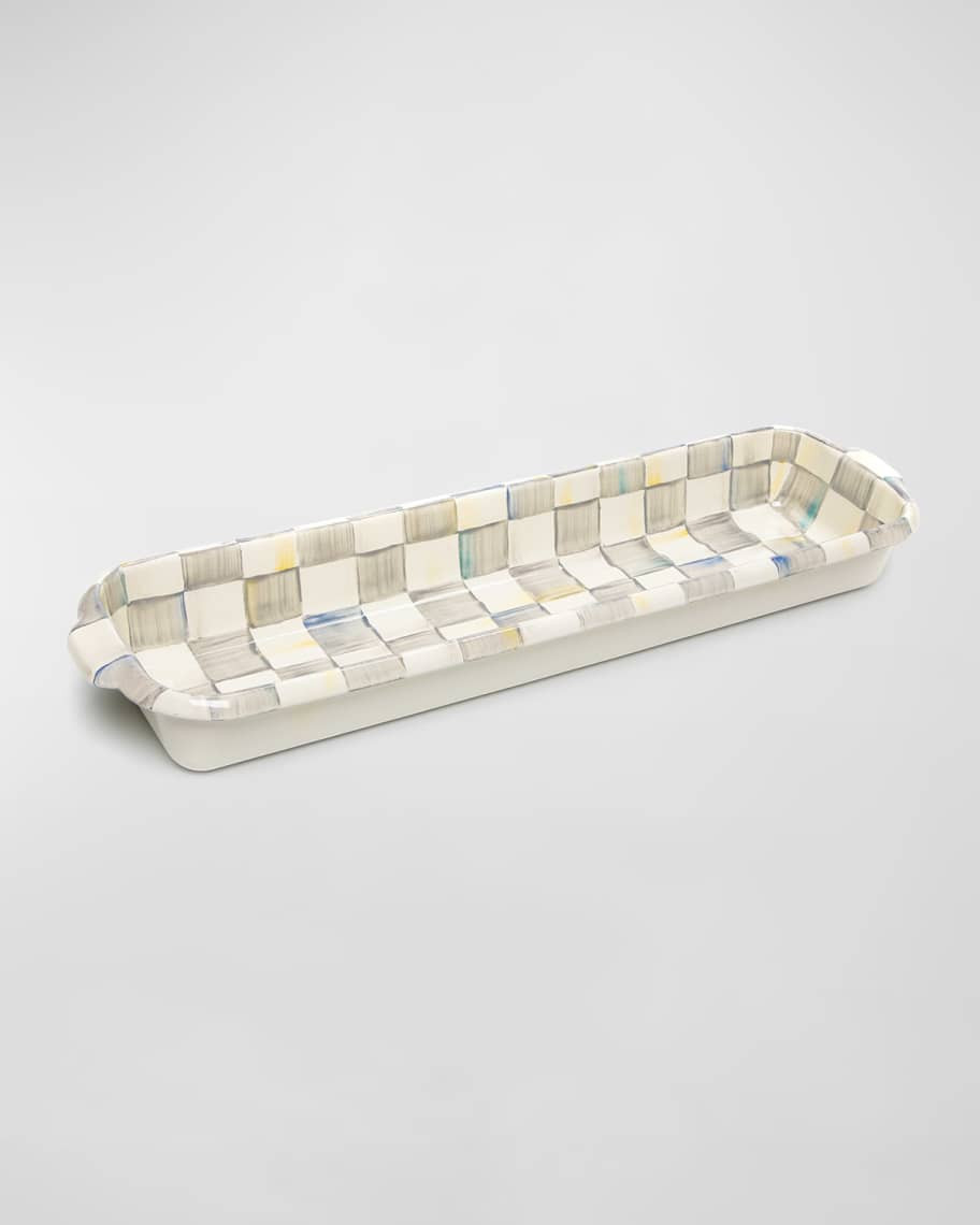 18" Sterling Check Enamel Baguette Dish | Neiman Marcus