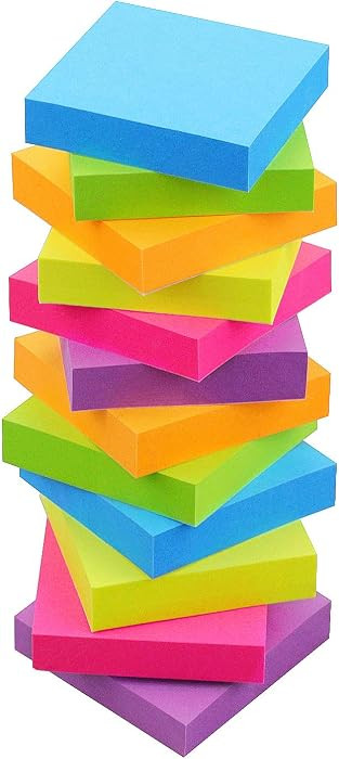 Sticky Notes 2x2, 6 Color Bright Colorful Sticky Pad, 12 Pads/Pack, 100 Sheets/Pad, Self-Sticky Note Pads (Green, Yellow, Blue, Orange, Purple, Rose) | Amazon (US)