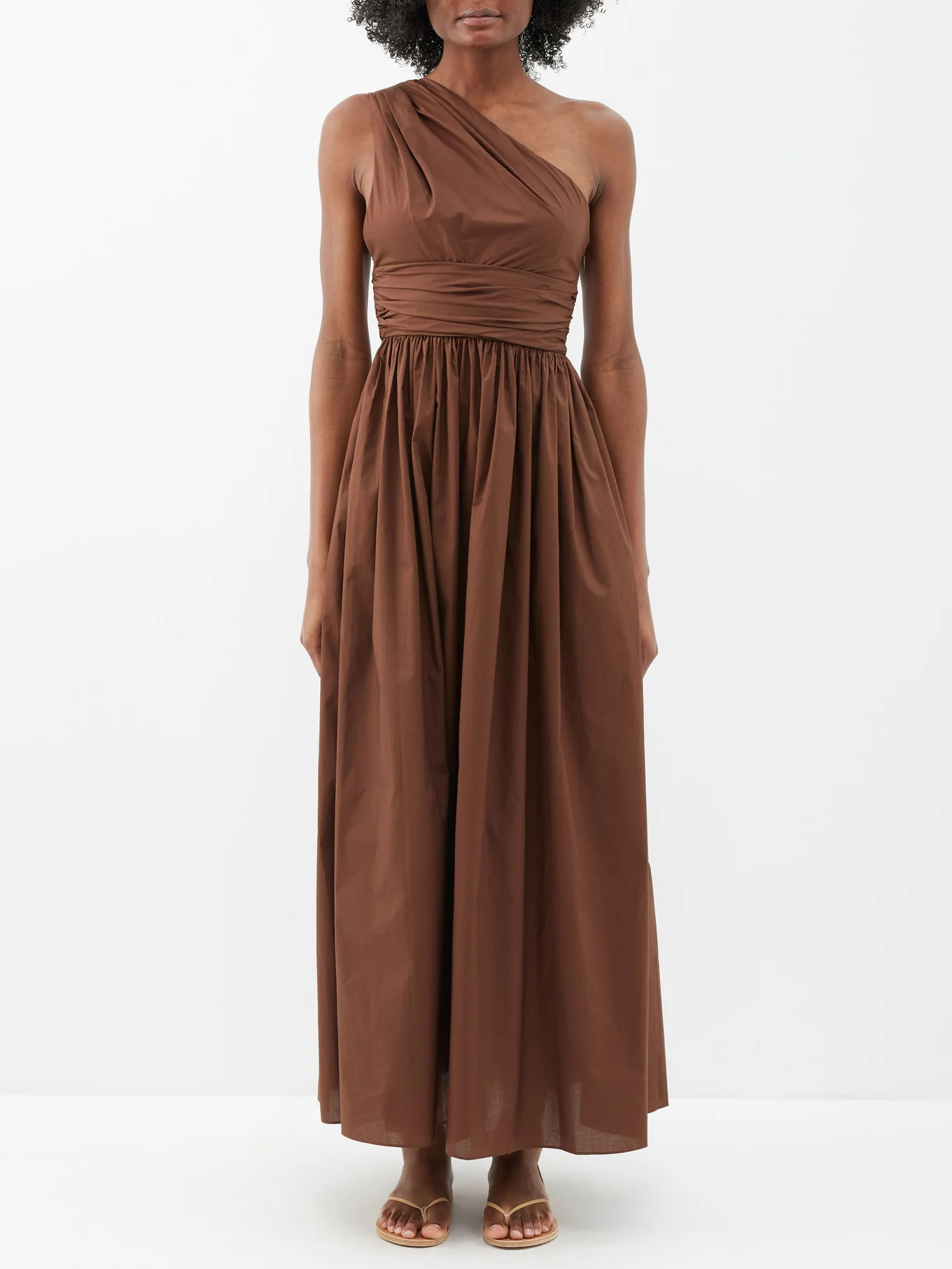 One-shoulder gathered organic-cotton dress | Matches (US)