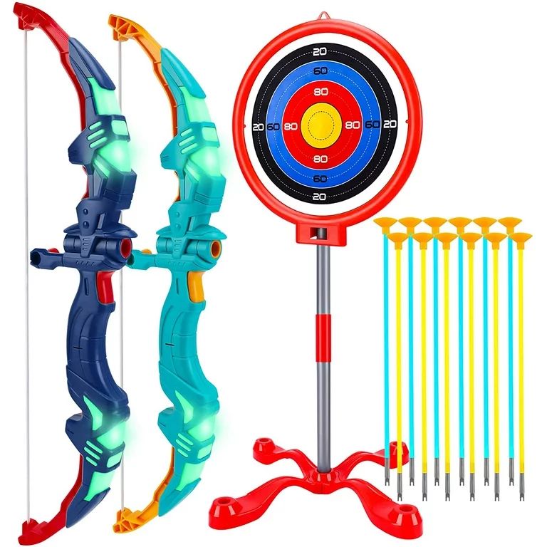 Allaugh 2 Pack Bow and Arrow for Kids with LED Flash Lights - Archery Set with 12 Suction Cup Arr... | Walmart (US)