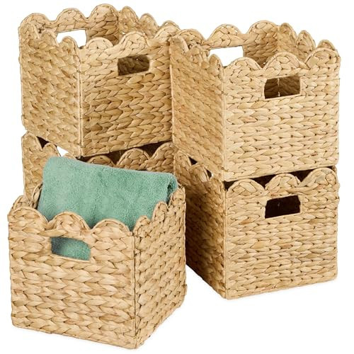 Best Choice Products 10.5x10.5in Scalloped Hyacinth Baskets, Set Of 5 Multipurpose Collapsible Storage Organizer, Handwoven Laundry Totes for Bedroom, Living Room, Shelves – Natural | Amazon (US)
